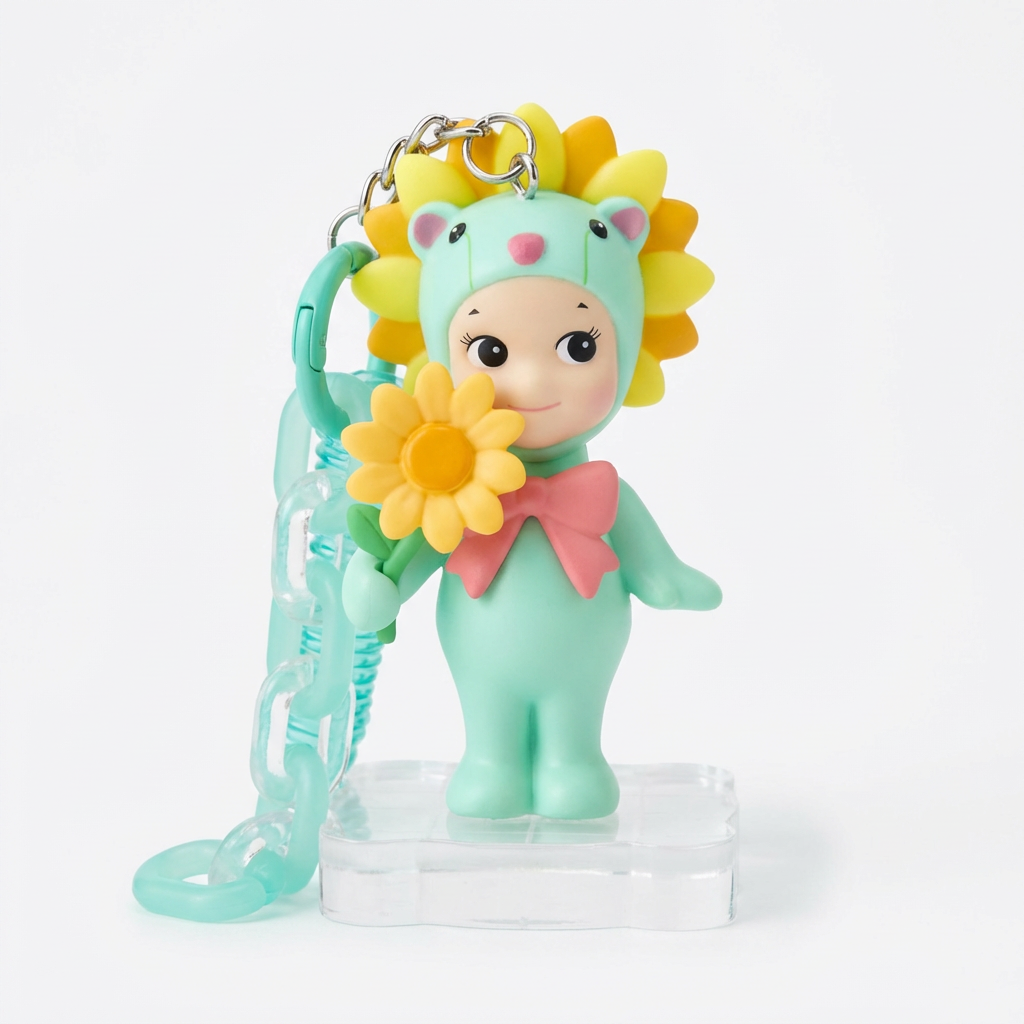 Sunflower Baby Doll Charm Keychain – Cute Floral Kawaii Bag Accessory