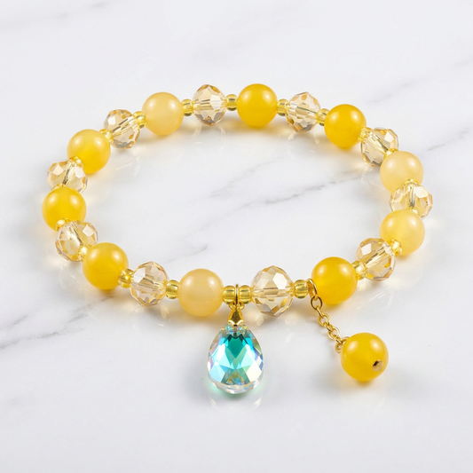 Golden Honey Beaded Bracelet with Crystal Drop Charm
