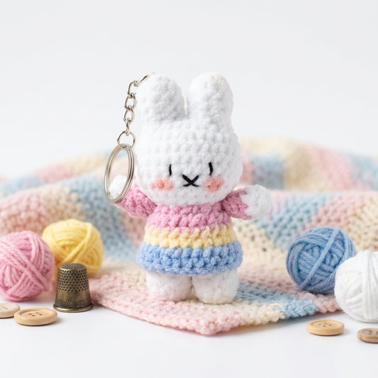 Handmade Crochet Bunny Keychain – Cute Plush Rabbit Bag Charm