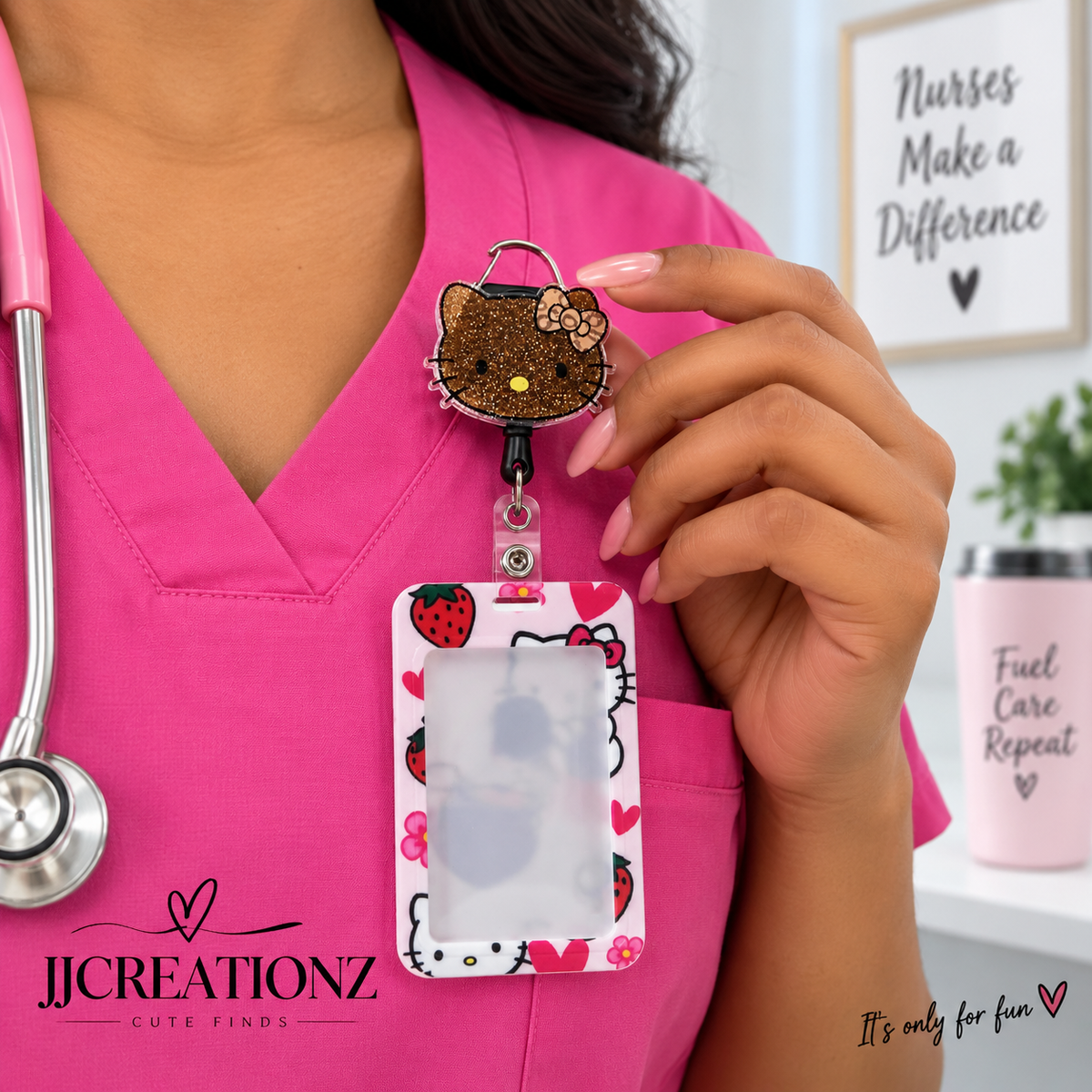 💖✨ Glitter Kitty Badge Reel & ID Holder Set