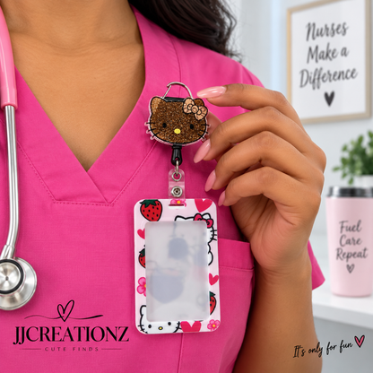 💖✨ Glitter Kitty Badge Reel & ID Holder Set