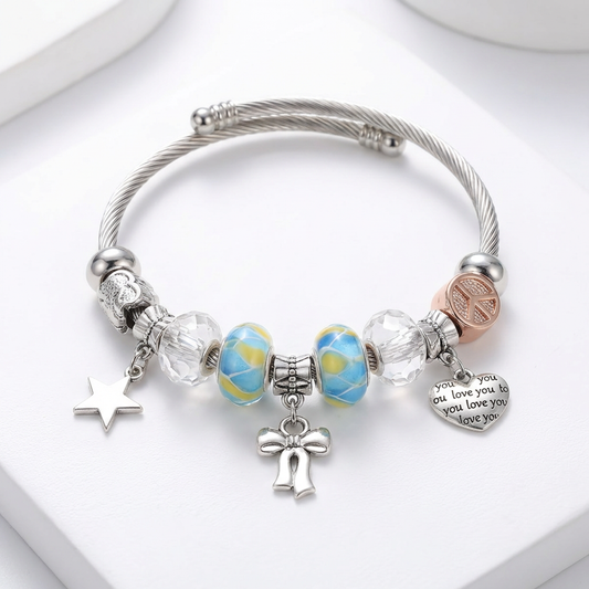 Elegant Charm Cable Bracelet – Silver Tone Beaded Bracelet