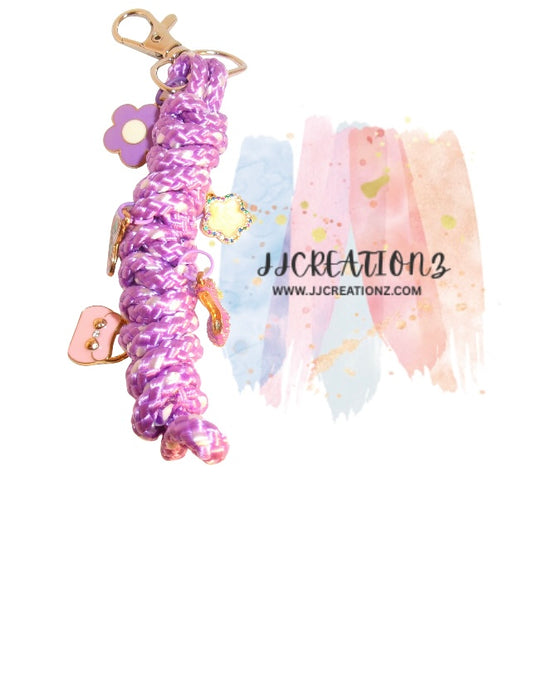 💜 Fashionista Rope Keychain with Charms – Purple Braided Bag Accessory