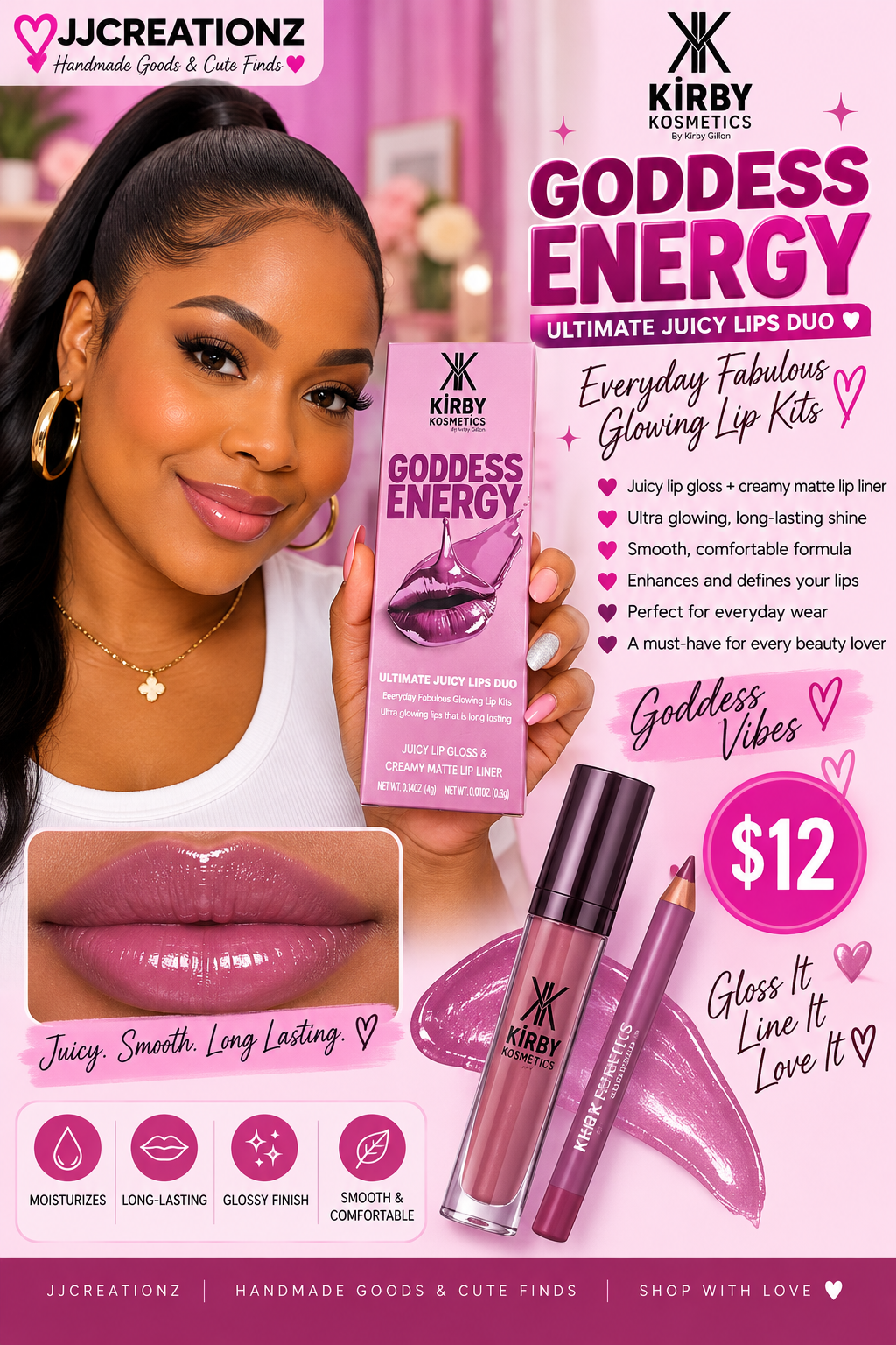 Kirby Kosmetics Goddess Energy Ultimate Juicy Lips Duo – Lip Gloss & Matte Lip Liner Set
