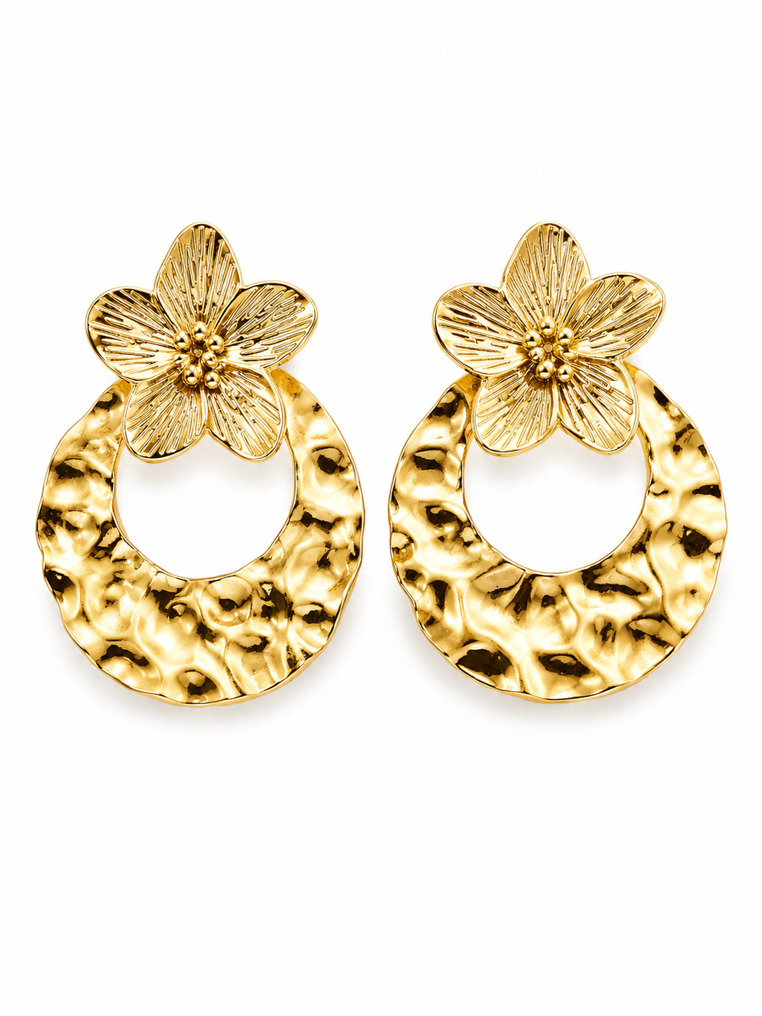 Hammered Gold Floral Statement Earrings