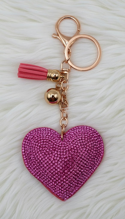 💖 Sparkly Pink Heart Keychain with Tassel & Charm – Cute Bag Accessory