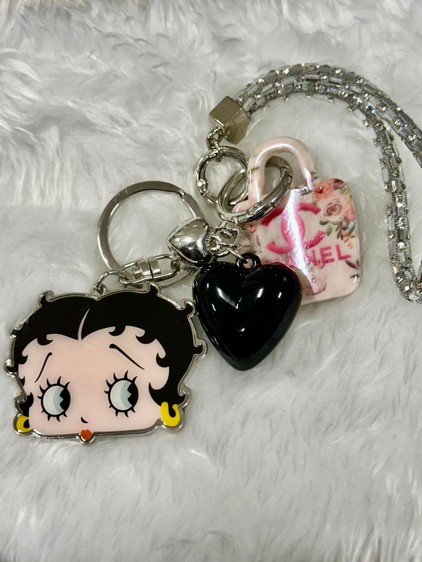 Betty Boop Winking Charm Keychain with Silver Chain Strap