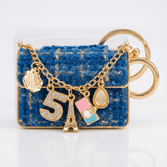 ✨ Paris-Inspired Blue Bag Charm Keychain ✨