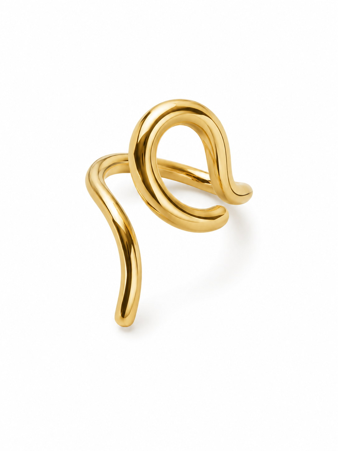 Golden Wave Open Ring – Modern Minimalist Statement Ring