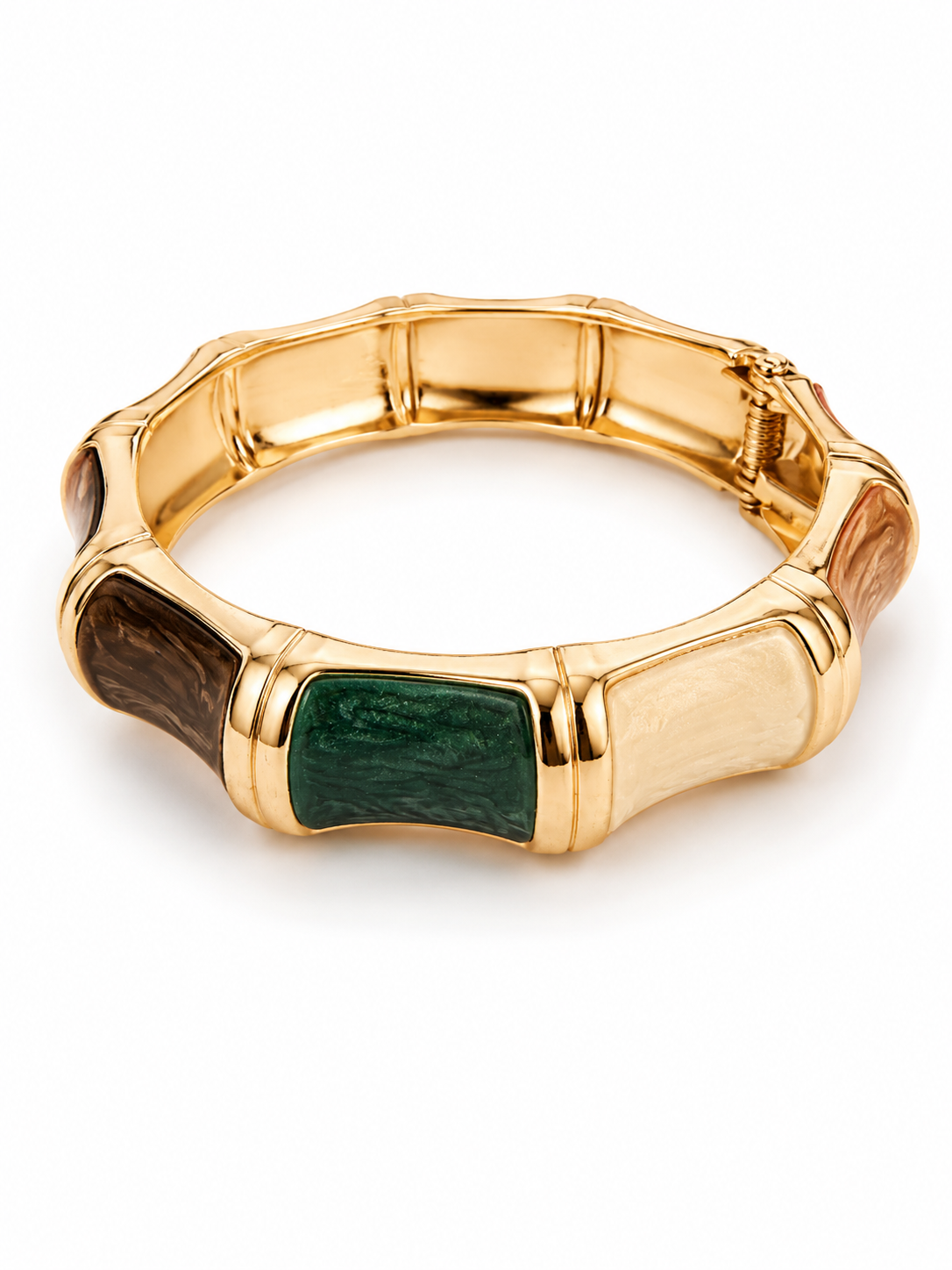 Emerald Mosaic Hinged Bangle Bracelet