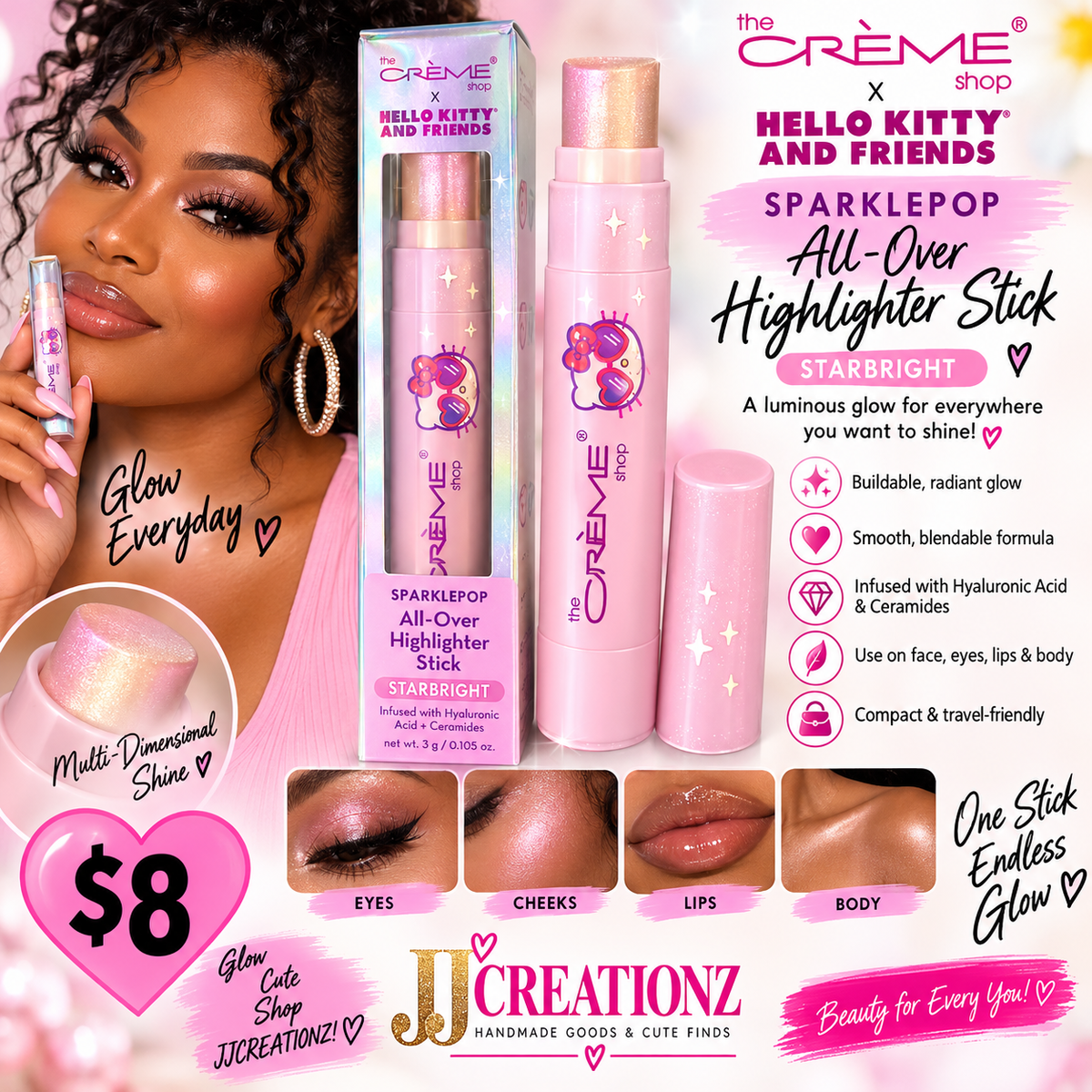 The Crème Shop x Hello Kitty & Friends Sparklepop All-Over Highlighter Stick – Starbright