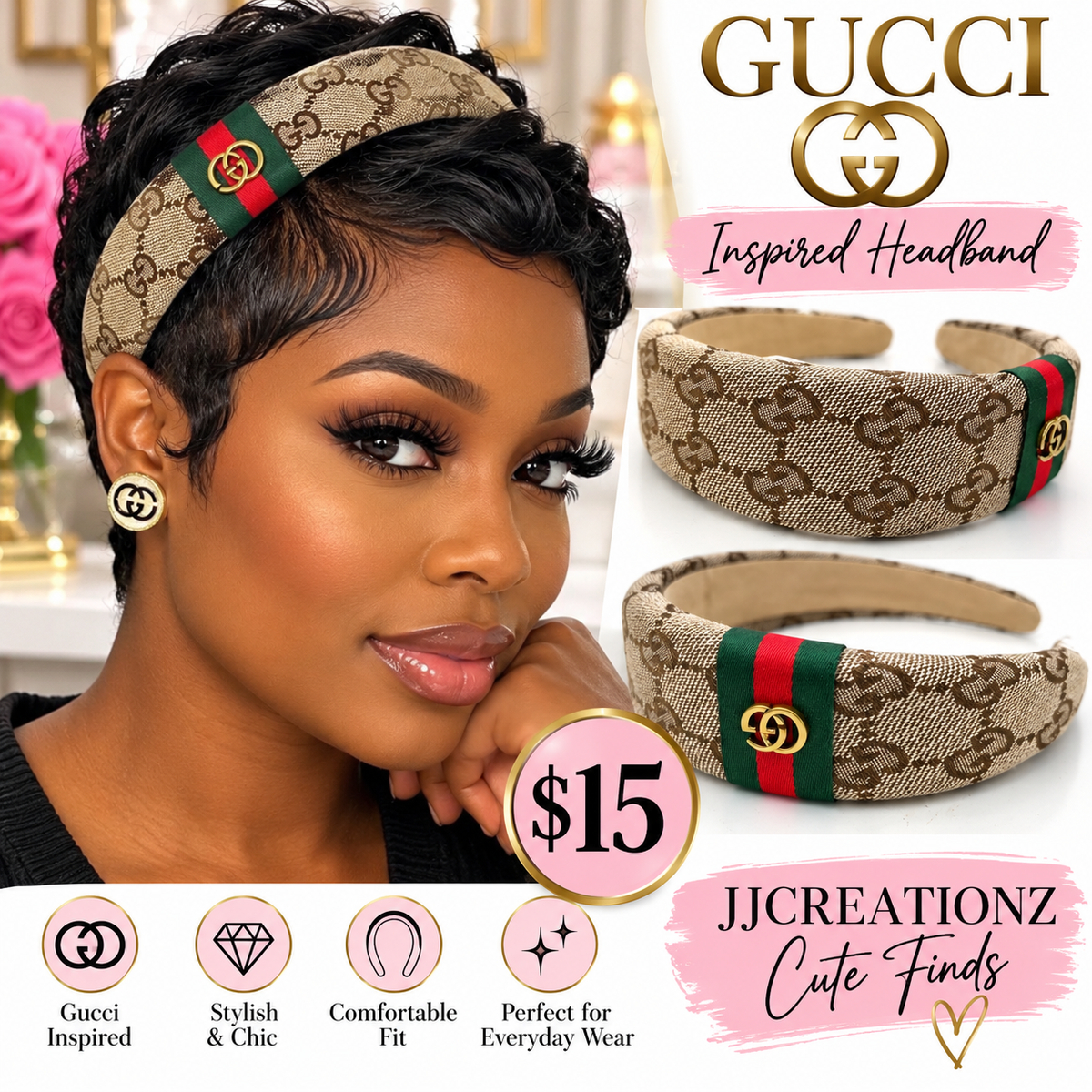 Gucci-Inspired Designer Headband – Classic Beige Monogram