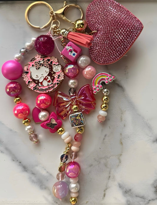 Pink Glitter Heart Hello Kitty Bag Charm