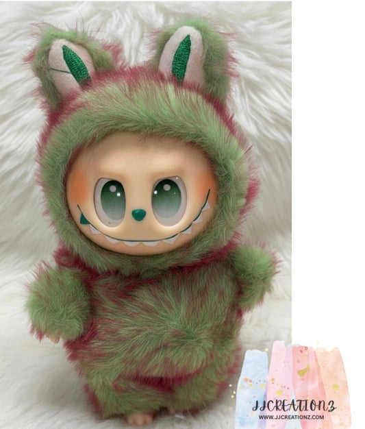 🦖 The Monsters Plush Collectible – Green & Pink Furry Dino Edition