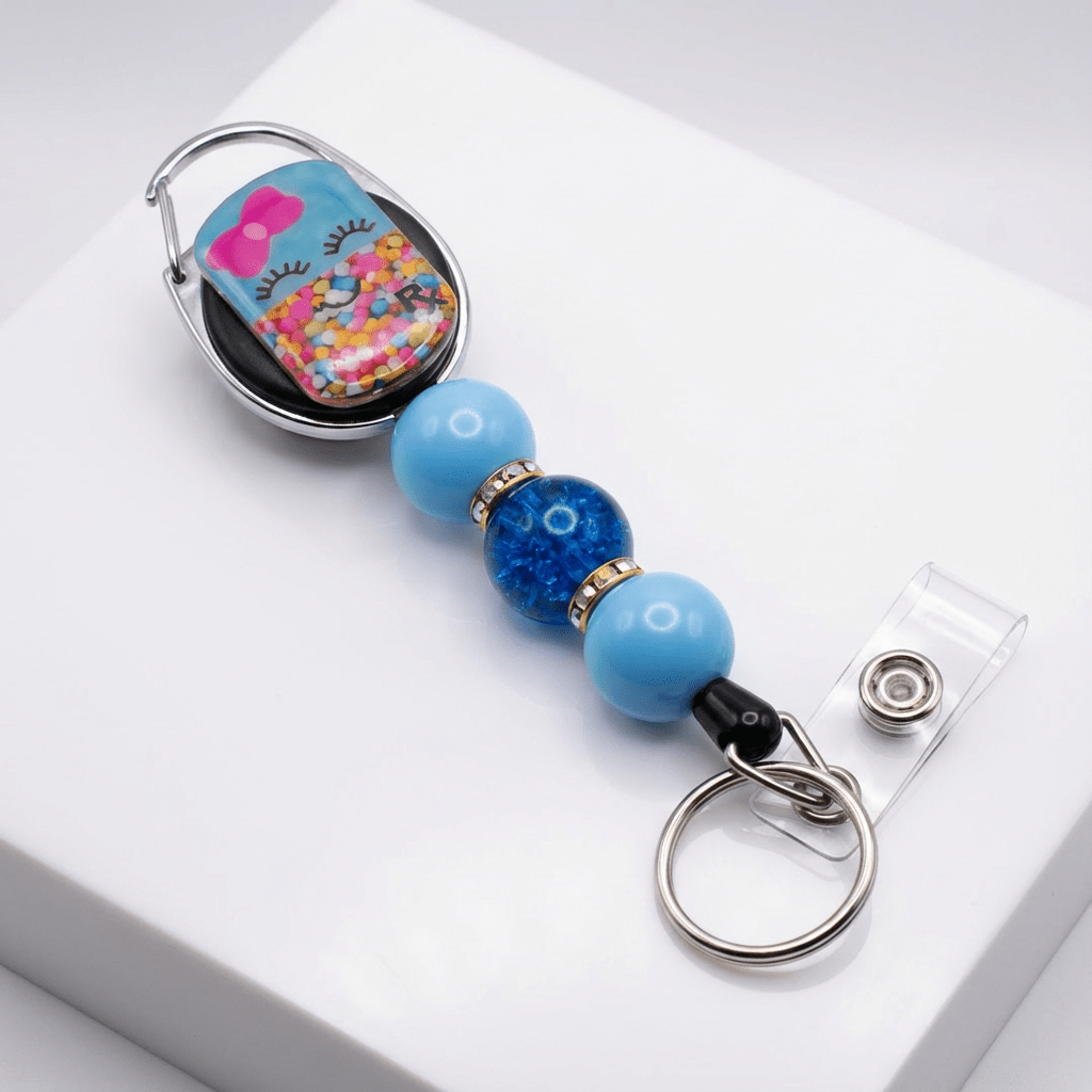 💊 Cute Rx Badge Reel with Beaded Charm – Nurse & Healthcare Accessory