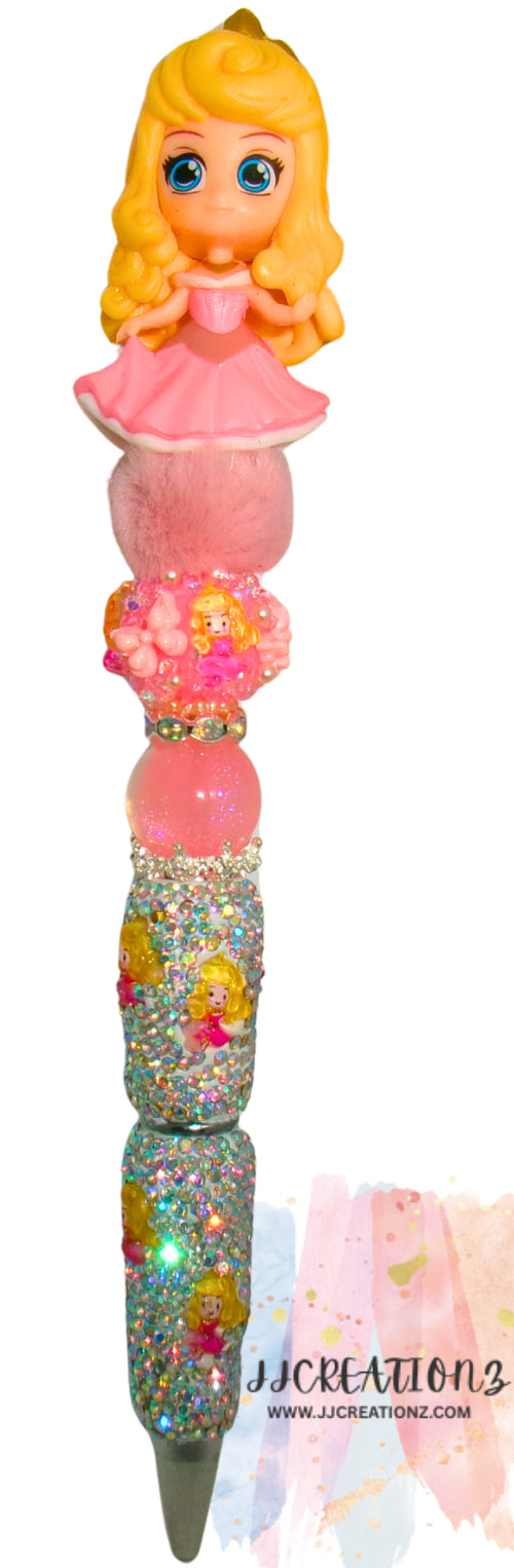 🌸 Sleeping Beauty Glitter Pen – Princess Aurora Sparkle Beaded Pen ✨