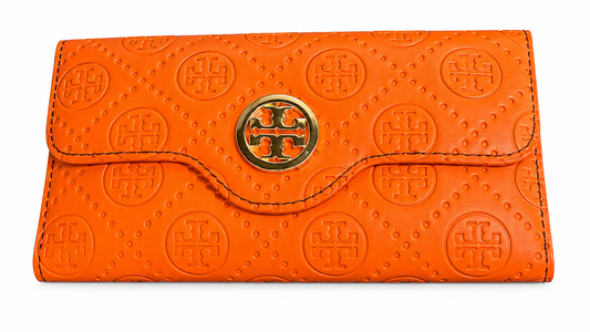 Black & Orange Designer-Inspired Continental Wallet with Gold Accents