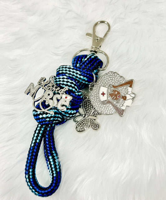 💙 Blessed Nurse Rope Keychain with Sparkling Charms