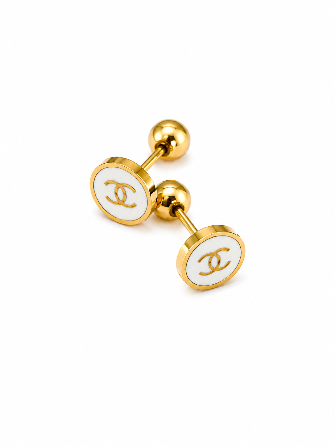 Classic White & Gold Designer-Inspired Stud Earrings