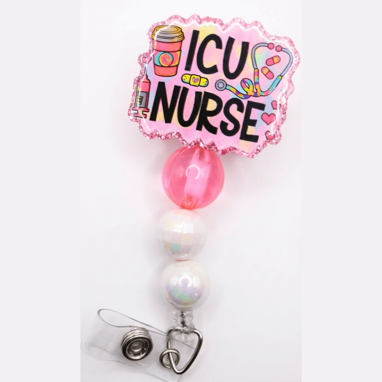 ICU Nurse Badge Reel – Cute Beaded Retractable ID Holder