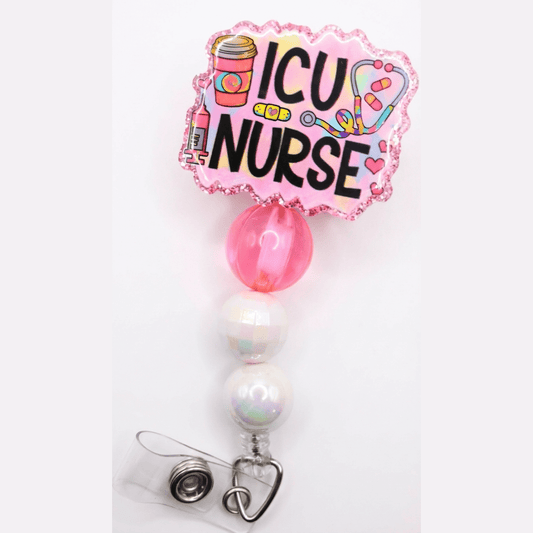 ICU Nurse Badge Reel – Cute Beaded Retractable ID Holder