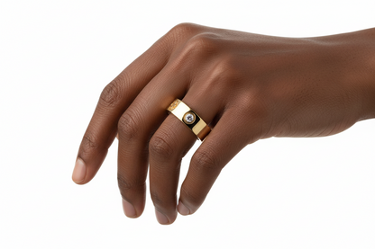 Gold-Tone Crystal Band Ring – Clover Motif Statement Ring