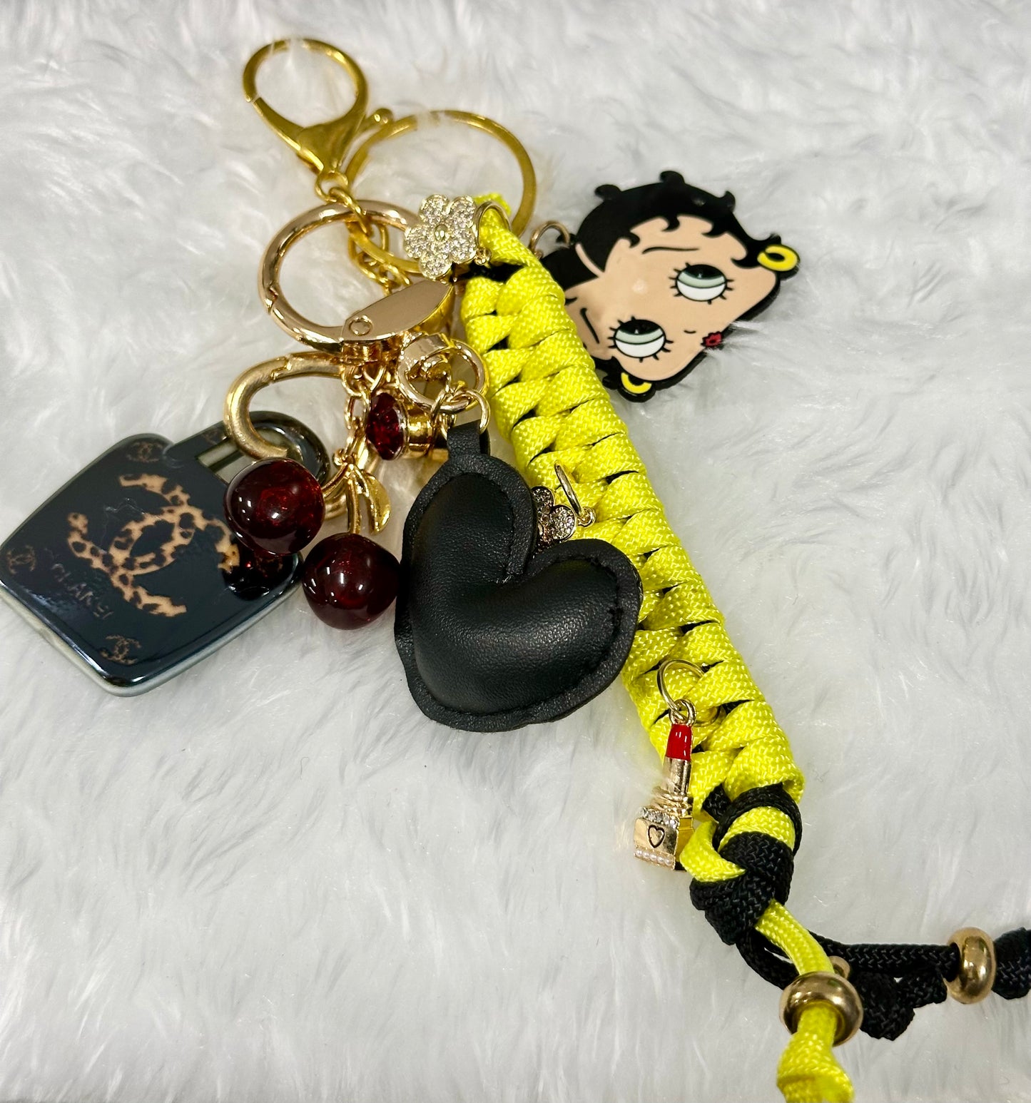 Betty Boop Charm Keychain with Neon Rope & Fun Accents