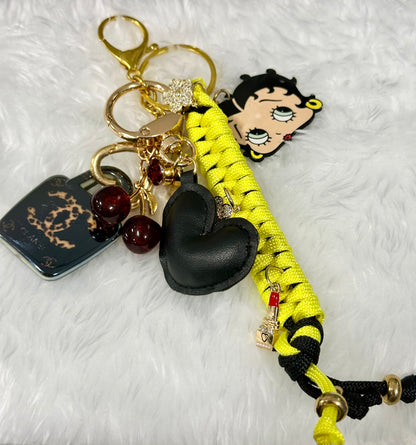 Betty Boop Charm Keychain with Neon Rope & Fun Accents