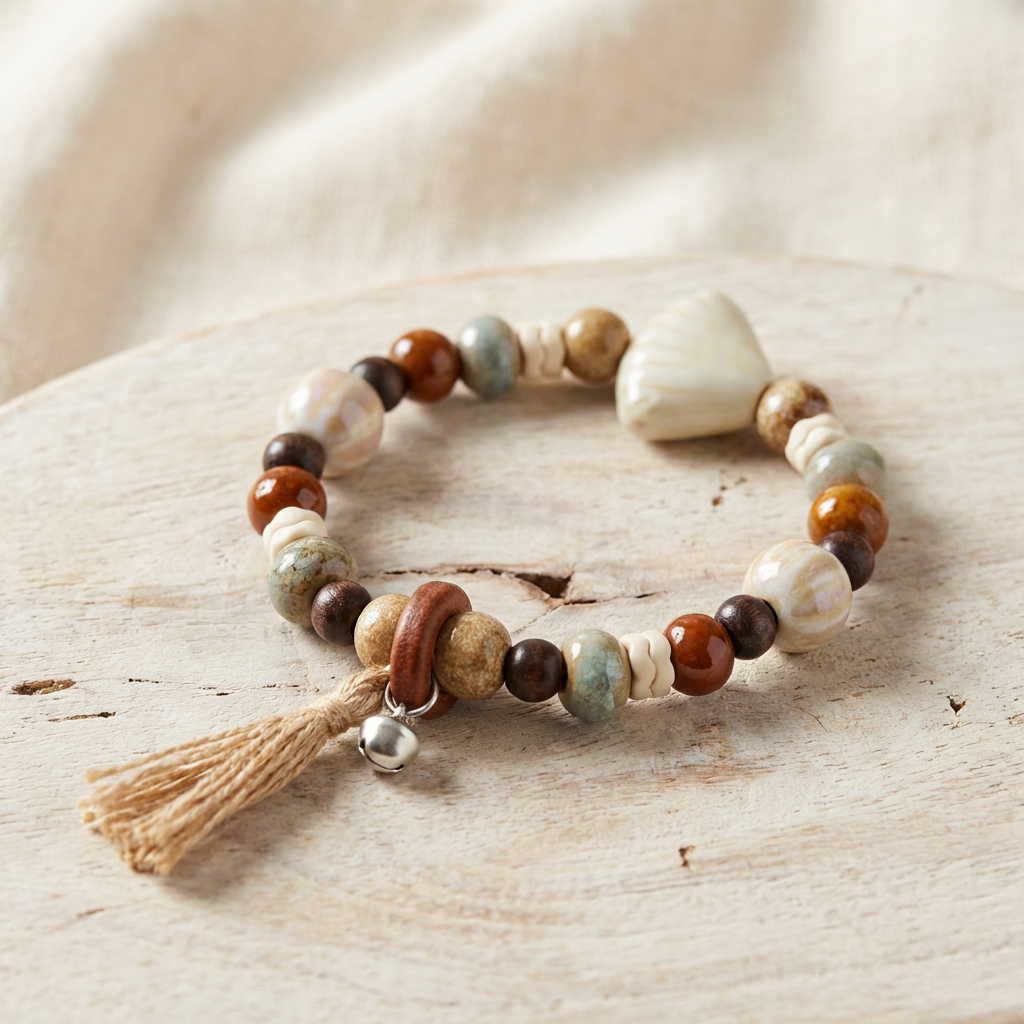 Boho Earth Tone Beaded Bracelet – Natural Style Stretch Bracelet