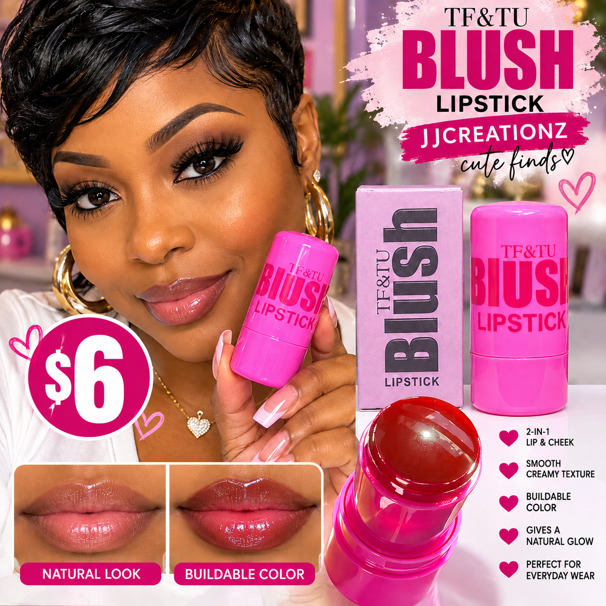 TF&TU Blush Lipstick – 2-in-1 Lip & Cheek Tint | Creamy, Buildable Color