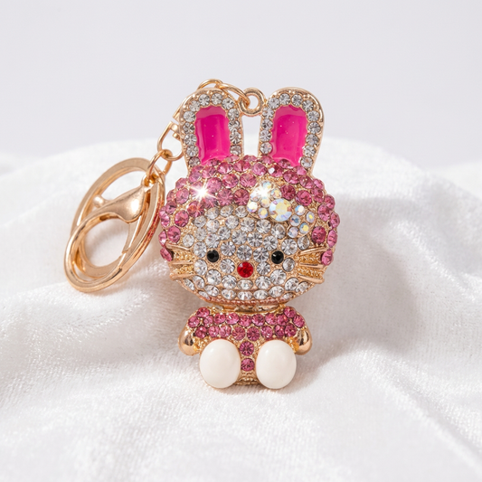 Rhinestone Bunny Keychain Charm – Pink Sparkle Accessory
