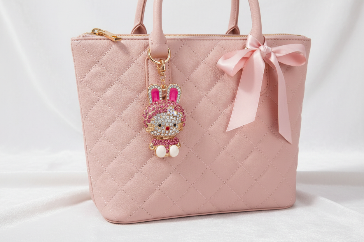 Rhinestone Bunny Keychain Charm – Pink Sparkle Accessory