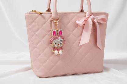 Rhinestone Bunny Keychain Charm – Pink Sparkle Accessory