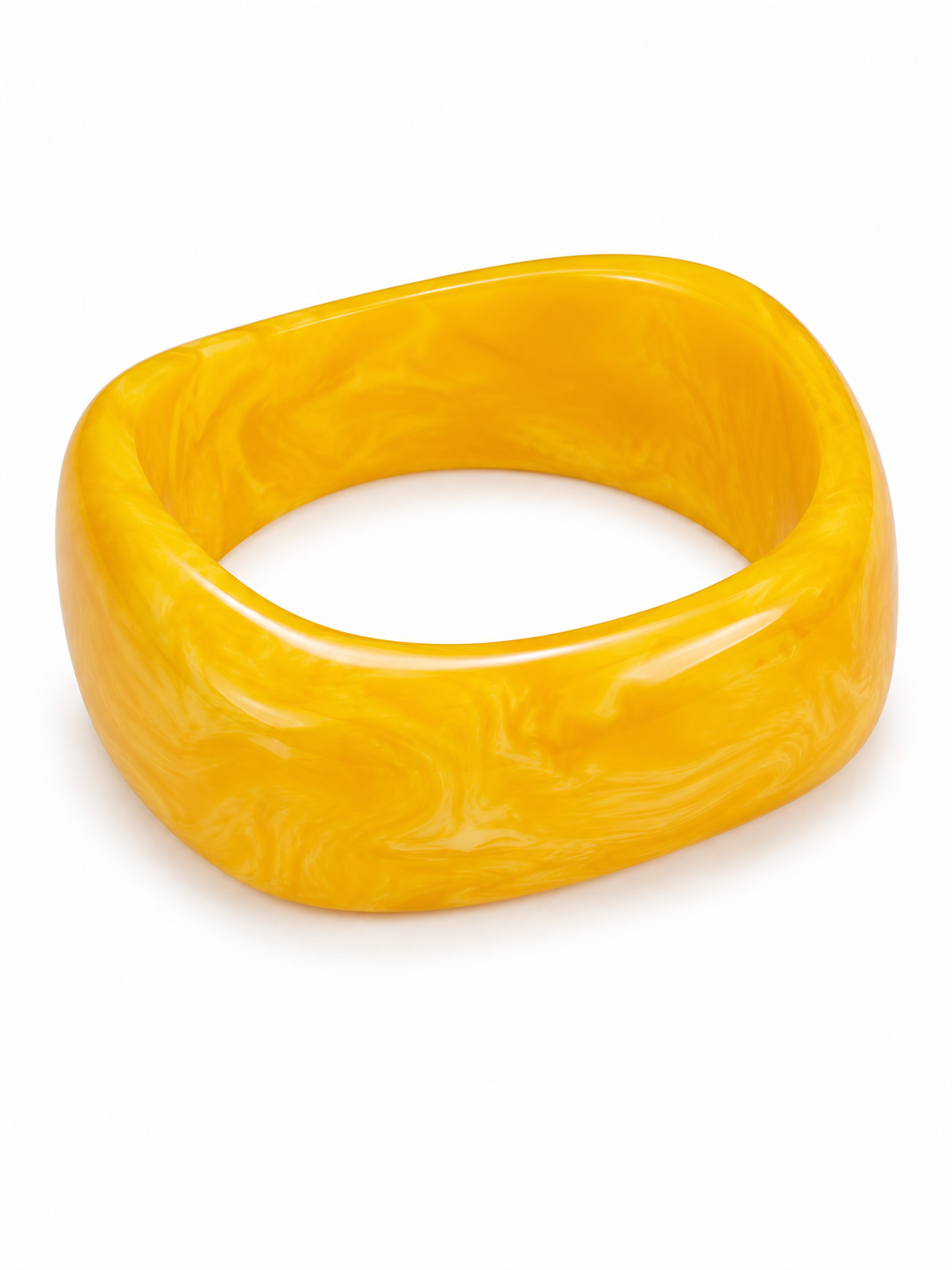 Sunshine Swirl Statement Bangle – Marbled Yellow Resin Bracelet