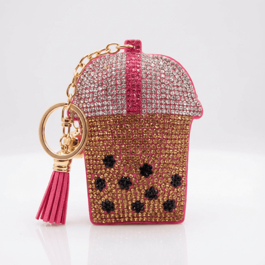 🧋 Pink Sparkle Boba Drink Keychain