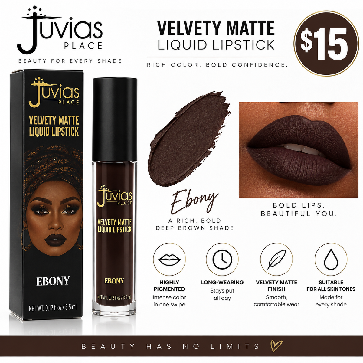 Juvia’s Place Velvety Matte Liquid Lipstick – Ebony