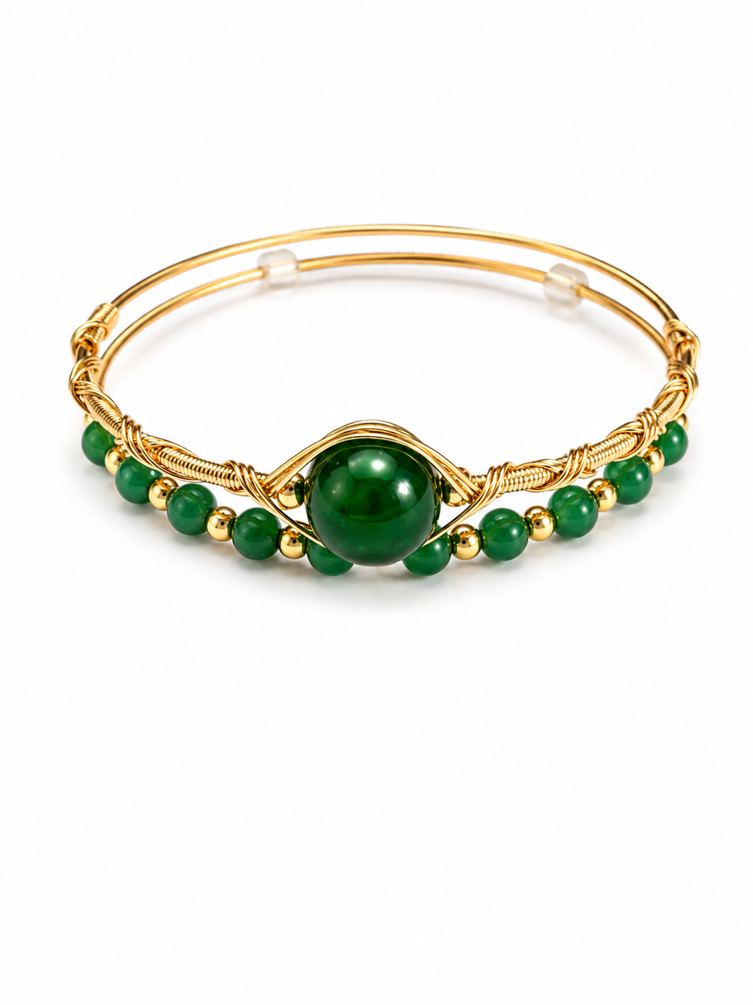 Emerald Majesty Wire-Wrapped Bangle