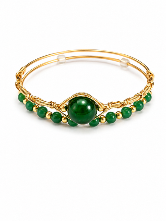 Emerald Majesty Wire-Wrapped Bangle