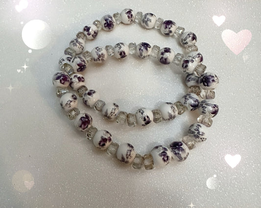 Purple/ White ceramic beaded bracelet