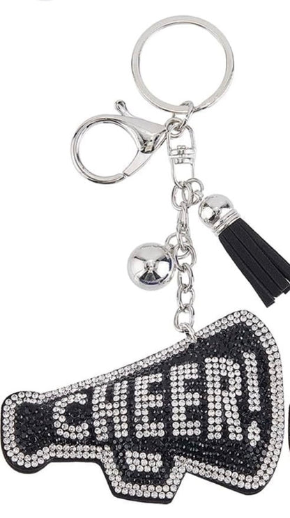 ✨ Cheer Megaphone Keychain – Rhinestone Sparkle Bag Charm & Cheerleading Gift ✨