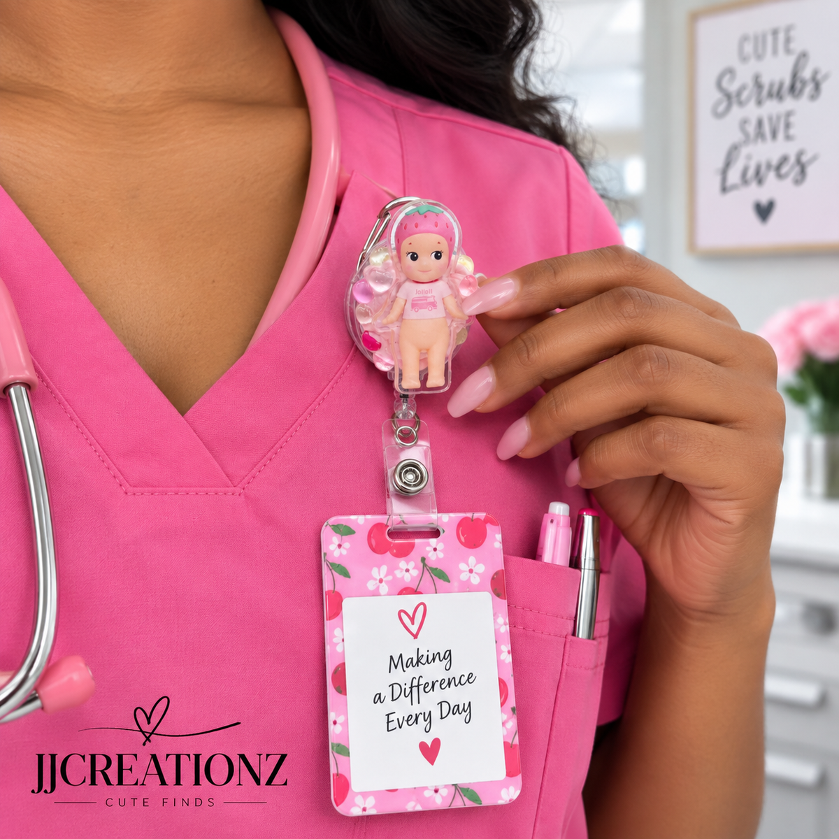 🍒✨ Cherry Blossom Baby Badge Reel & ID Holder Set ✨🍒