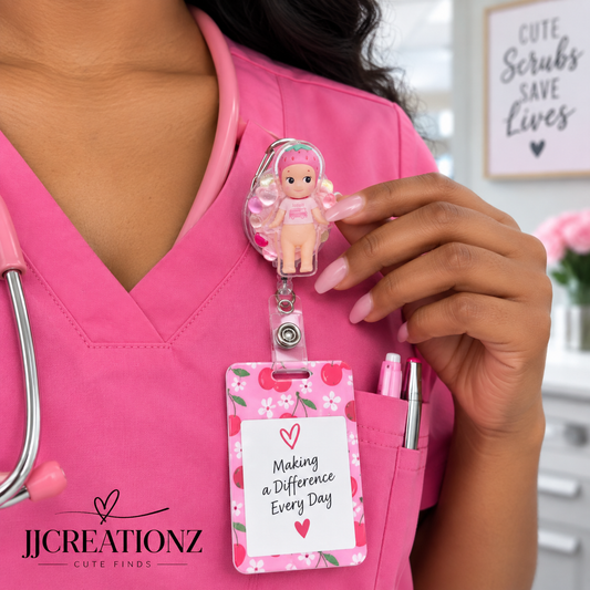 🍒✨ Cherry Blossom Baby Badge Reel & ID Holder Set ✨🍒