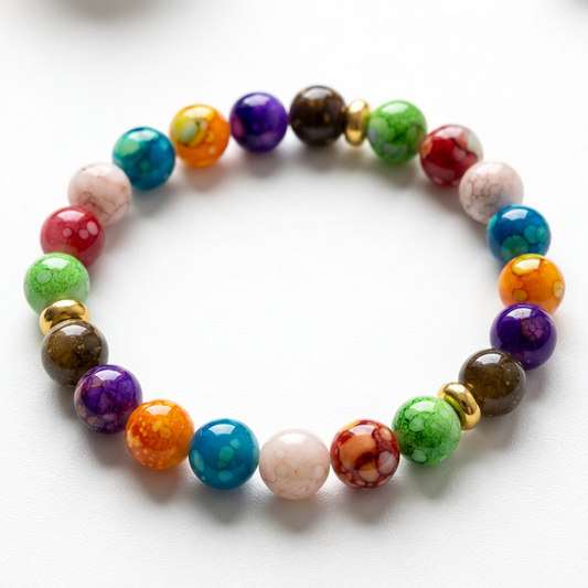 Rainbow Stone Beaded Stretch Bracelet – Multicolor Gemstone Style Bracelet