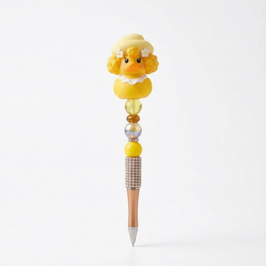🐤✨ Cute Yellow Duck Beaded Pen – Handmade Chunky Sparkle Pen ✨🐤