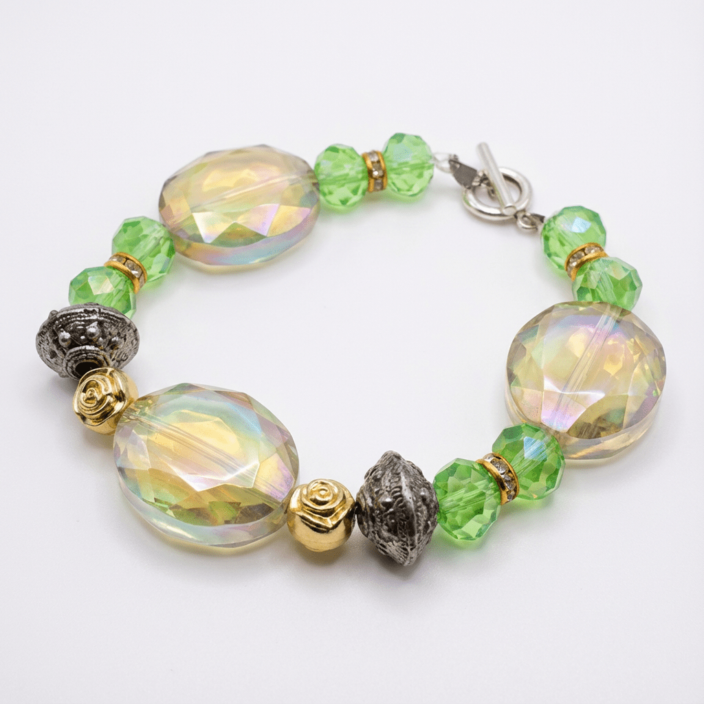 Green Crystal Glam Beaded Bracelet