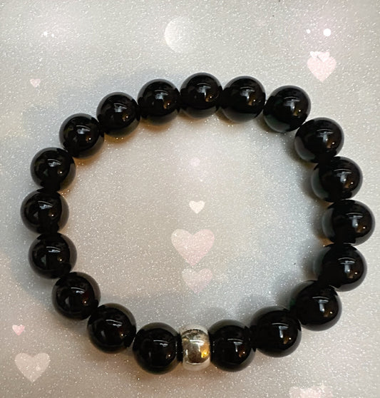 Black Obsodian beaded men bracelet