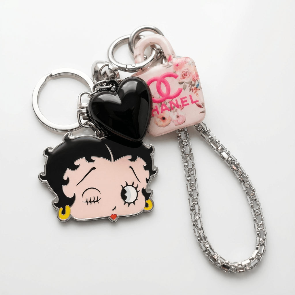 Betty Boop Winking Charm Keychain with Silver Chain Strap