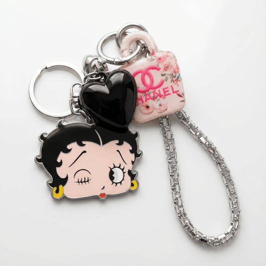 Betty Boop Winking Charm Keychain with Silver Chain Strap