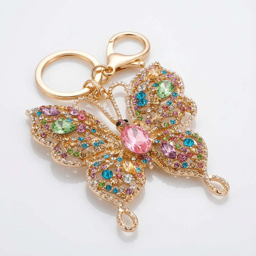 🦋 Sparkly Crystal Butterfly Keychain – Colorful Rhinestone Bag Charm