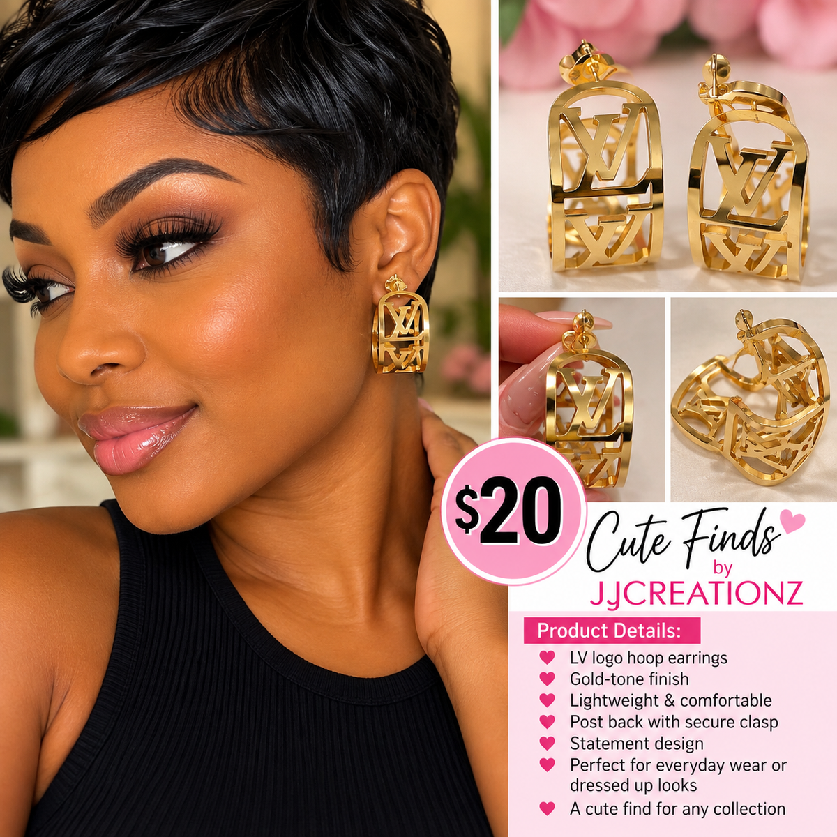 Gold-Tone Designer-Inspired Monogram Hoop Earrings